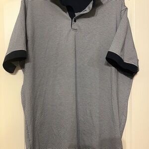 Mizzen+Main Men's Navy and White Striped Polo Shirt